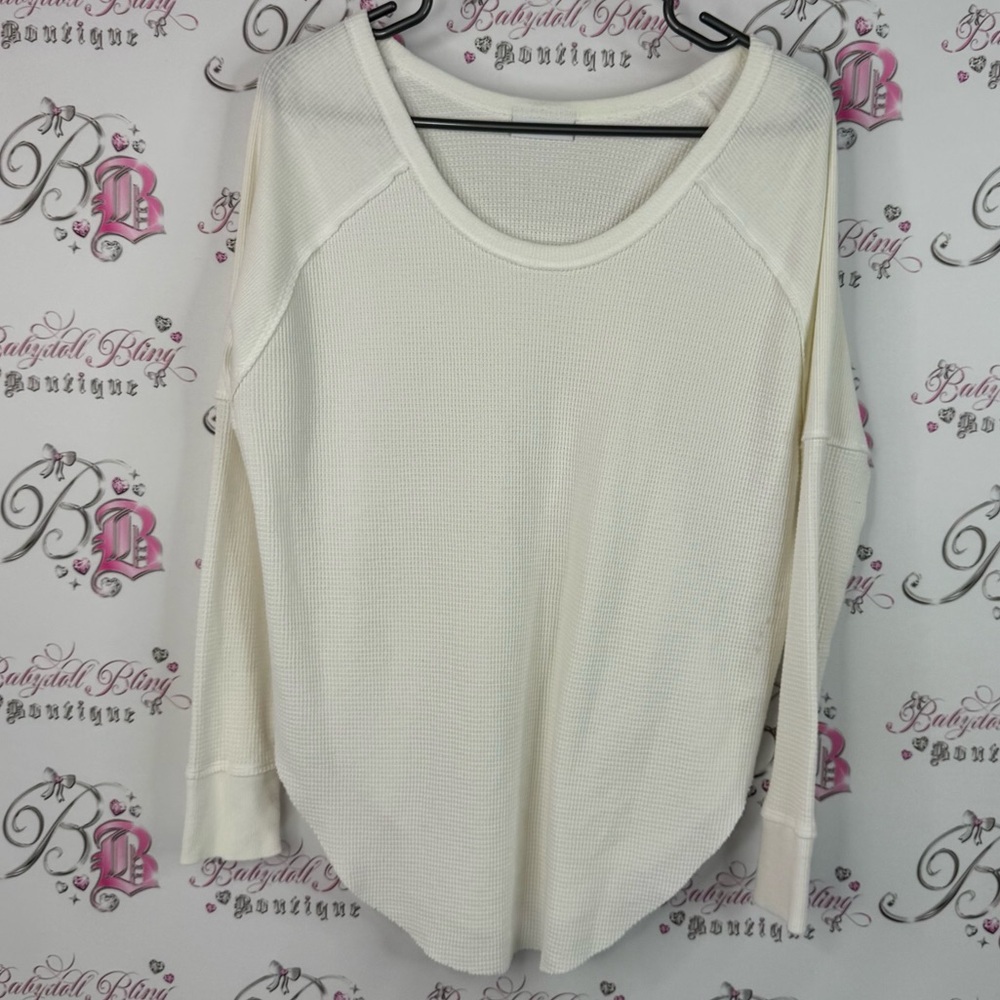 TNA long sleeve waffle knit thermal white cream Off-White Long Sleeve Top